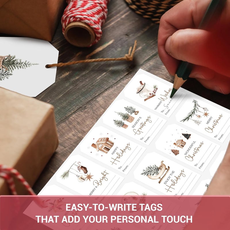 AUDREE 210 Pcs Christmas Gift Tags Sticker - Self Adhesive Cozy Holiday Gift Tags for Xmas Presents - Christmas Name Tags Label Stickers for Xmas Gifts Wrap Presents Box Envelope Decor - Image 3